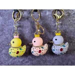 Cute Crowned Duck Rhinestone Keychain Charm Bag Accessory Yellow Pink Purple